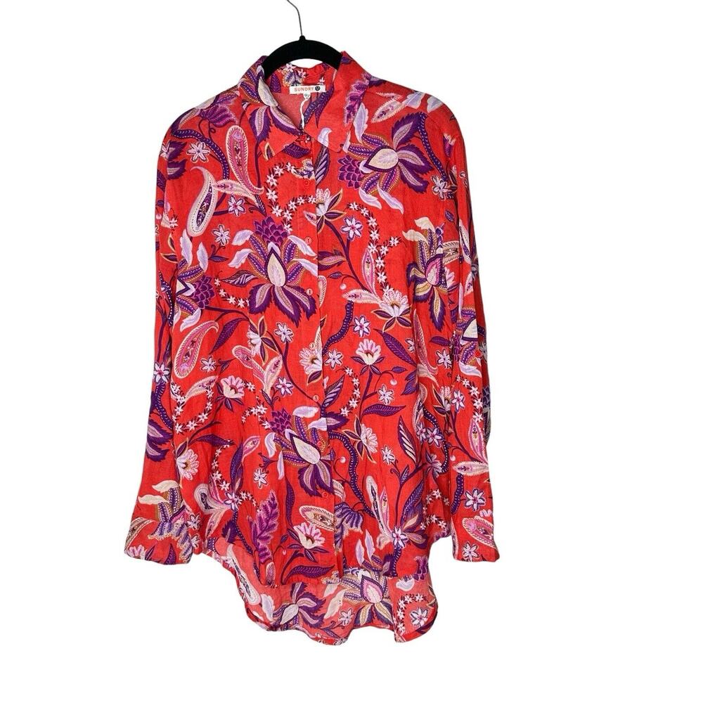 Sundry Womens Paisley Blouse 0(XS) Floral Oversized Hi Low‎ Bohemian Tunic